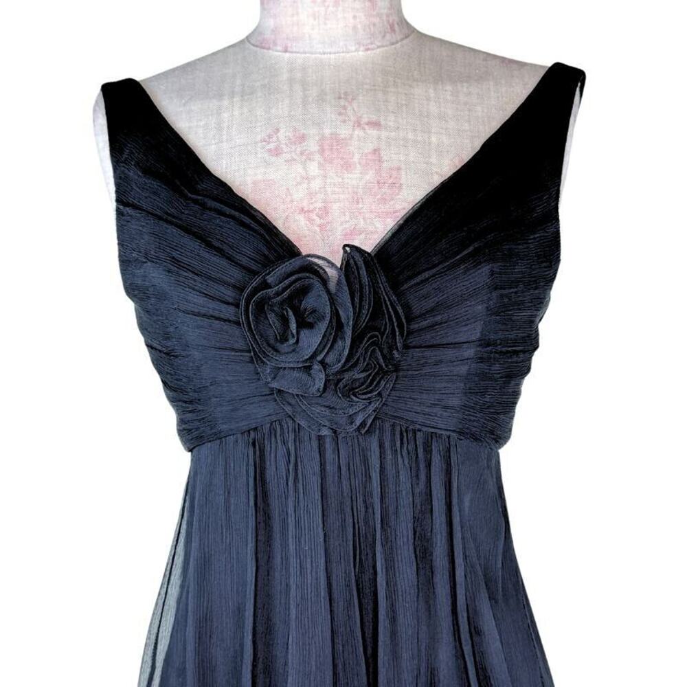 AMSALE Black Silk Chiffon Fit & Flare Cocktail Holiday Party Dress Size 0